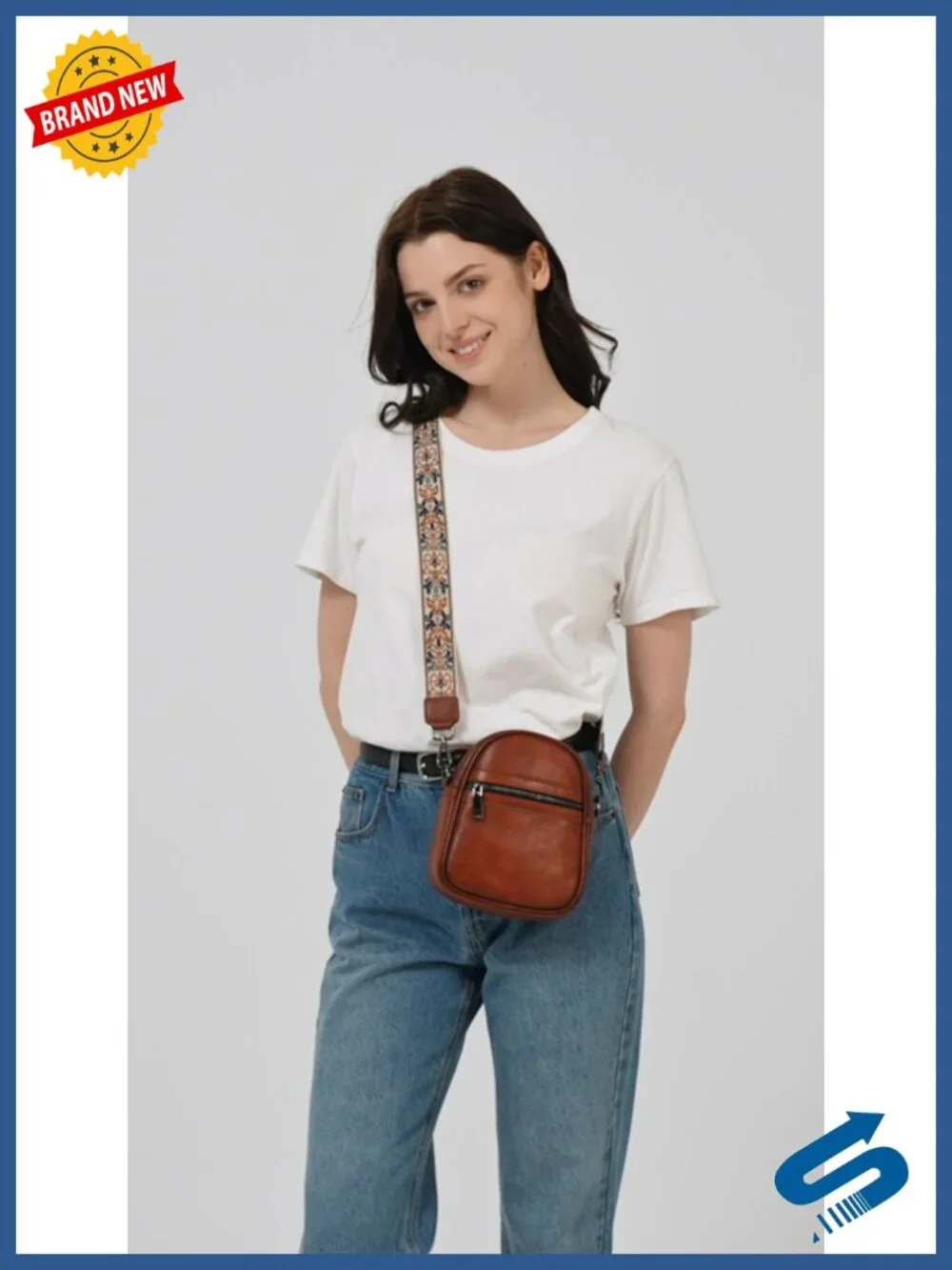 Genuine Leather RFID Blocking Crossbody Bag with Adjustable Straps